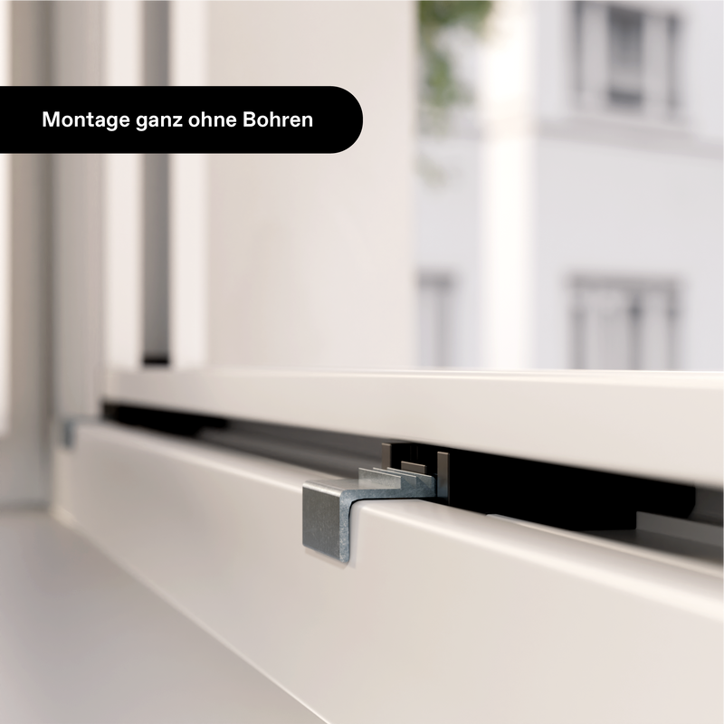Montagedetail Außenrollo, Clip hinterhakt ohne Bohren/Schrauben im Fensterrahmen